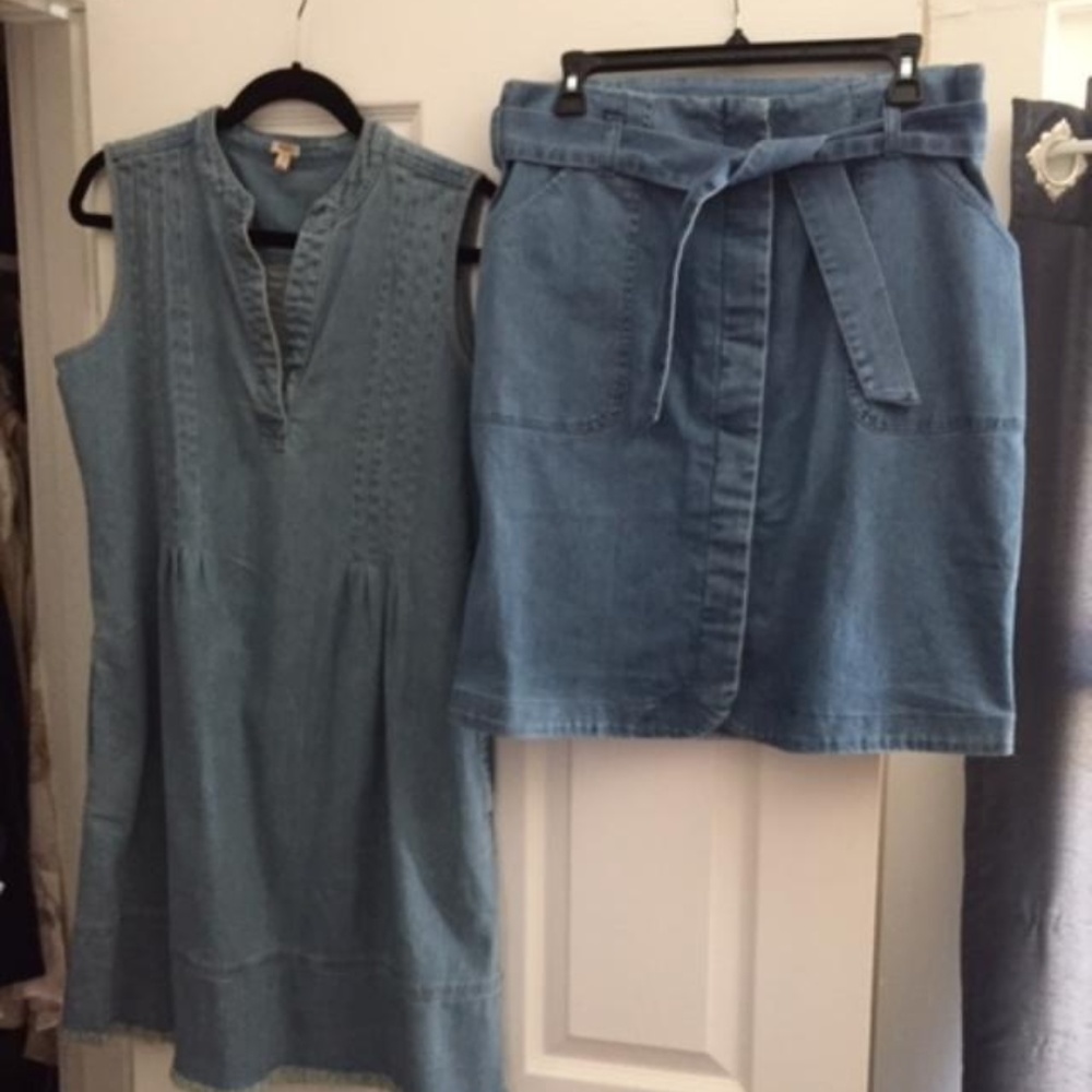 Denim skirt and short sleeve dress